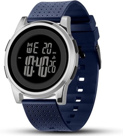 Mens Watch Ultra-Thin Digital Sports Watch Silver Navy Blue