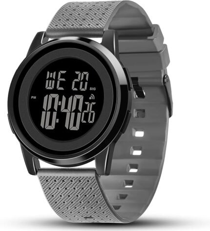 Mens Watch Ultra Thin Digital Sports Watch Black Grey